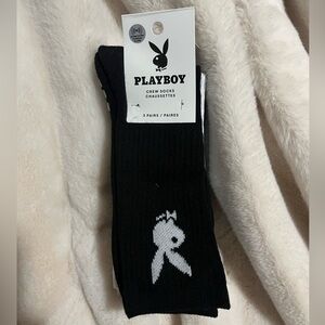 3 pairs Playboy Crew Socks - Black, White, Gray